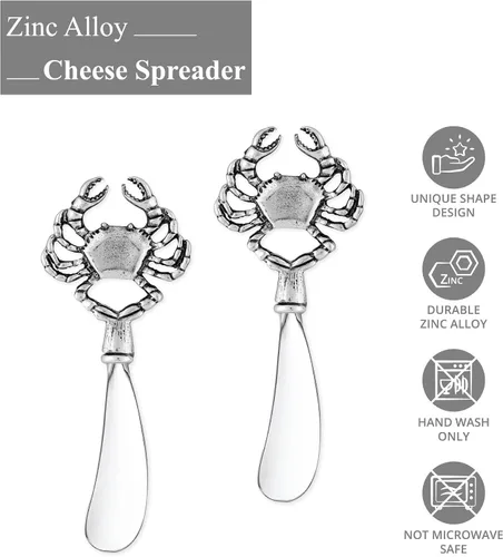 Vista 2 de UP Juego de esparcidores de queso de cangrejo, esparcidores de mantequilla de aleación de zinc con asas decorativas para queso, crema y salsas