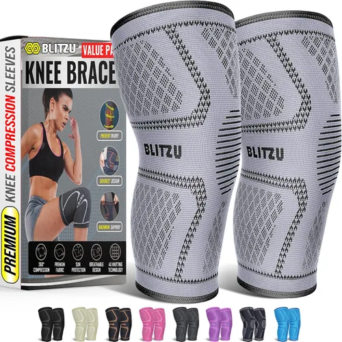Vista 14 de BLITZU - Rodillera de compresión para hombres y mujeres – mejor soporte para correr, gimnasio, entrenamiento, fitness, levantamiento de pesas.