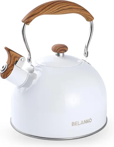 Vista 12 de Hervidor de Té, BELANKO 85 OZ / 2.5 Litros Hervidor de Té Silbante, Teteras para Estufa de Acero Inoxidable Grado Alimentario con Mango Plegable