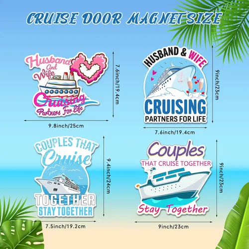 Vista 2 de Hoteam 4 piezas decoraciones magnéticas para puerta de crucero para parejas, imanes náuticos divertidos y resistentes al agua para marido y esposa