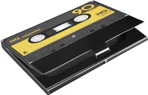 Vista 10 de ALAZA Titular de la tarjeta de visita de la vendimia de la música del casete de audio de cuero de acero inoxidable delgado bolsillo cartera
