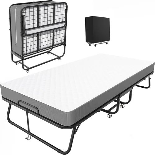 Vista 10 de INTERGREAT Cama plegable, cama portátil de tamaño individual de 75 x 38 pulgadas para adultos, camas plegables de metal para huéspedes con ruedas