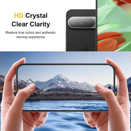 Vista 6 de Paquete de 2+2 protectores de pantalla para Google Pixel 9 Pro XL + protector de lente de cámara de 6.8 pulgadas, cobertura completa 3D, vidrio