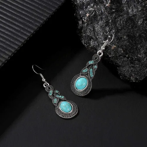 Vista 5 de Collar de mujer pendiente vintage turquesa colgante niña cadena collar orejeras fiesta boda joyería conjunto amor regalo diseño duradero, Acero