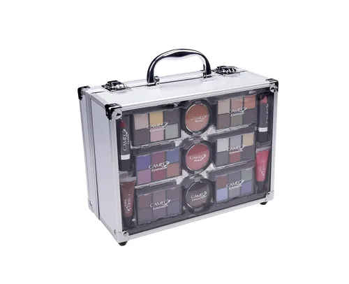 Vista 3 de Cameo Carry All - Kit de maquillaje para tronco con estuche de aluminio reutilizable, exclusivo juego de regalo navideño, negro/blanco
