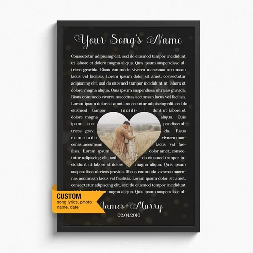 Vista 22 de Letras de canciones personalizadas para pared, lienzo impreso con tu foto, texto, poema, letra. Personaliza el retrato, para esposa, novia, día de 3