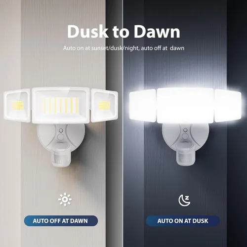 Vista 6 de Onforu Paquete de 2 luces LED de 75 W con sensor de movimiento para exteriores, iluminación exterior de atardecer al amanecer de 7000 lm, luz