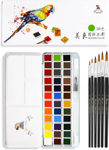 Vista 9 de MeiLiang - Juego de pintura de acuarela, 36 colores en caja portátil con anillo de metal y 7 pinceles de pintura, suministros de arte para pintura