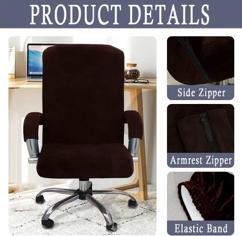 Vista 2 de ITFRO Funda para silla de oficina de 3 piezas con fundas para reposabrazos, funda de terciopelo para silla de escritorio de computadora con Marrón