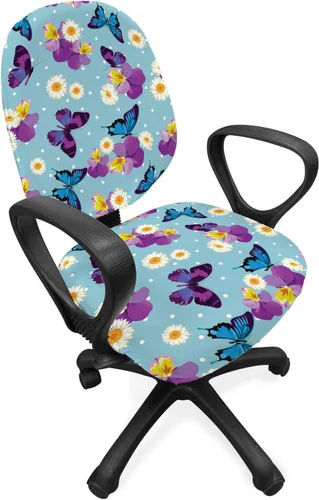 Vista 13 de Lunarable Funda para silla de oficina tribal, diseño azteca, nativo americano, geométrico, simbolismo étnico con espirales de triángulos, elástico