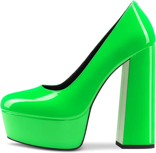 Vista 26 de TNYNFBEB Zapatos de tacón de plataforma alta para mujer, con puntera redonda, sin cordones, básicas, clásicas, de 5.5 pulgadas