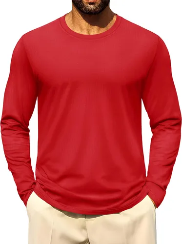 Vista 12 de Cotrasen - Camisetas básicas de manga larga para hombre, de algodón, con cuello redondo, transpirables, suaves y casuales