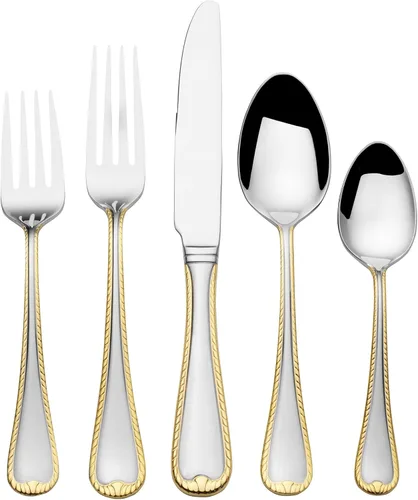 Vista 2 de Mikasa Cameo Gold - Juego de cubiertos de 65 piezas, servicio para 12