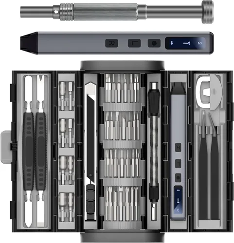 Vista 13 de LIFEGOO - Mini destornillador eléctrico, juego de destornilladores de precisión 58 en 1 con 50 puntas magnéticas, pantalla digital, kit