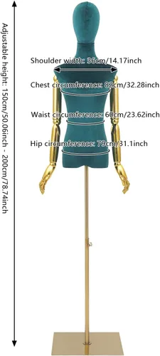Vista 5 de Maniquí femenino, torso de vestido femenino con base y altura ajustable, torso de maniquí para ropa, vestido, exhibición de joyas (verde, alto)