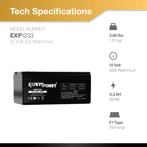 Vista 2 de ExpertPower Paquete de 6 baterías de plomo ácido selladas recargables de 12v 3.3ah