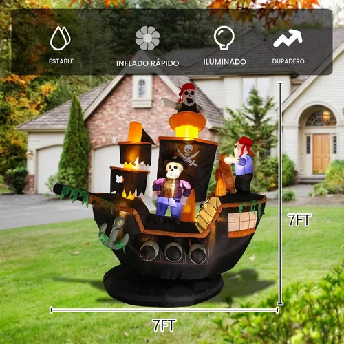 Vista 3 de Vigdur - Inflables de Halloween para decoración al aire libre, barco pirata gigante de 7 pies