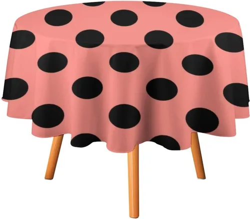 Vista 21 de Mantel redondo lavable de lunares negros sobre beige de 50 pulgadas para cocina, comedor, fiesta, decoración moderna