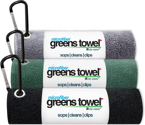 Vista 3 de Toalla de microfibra Greens Towel, 16 x 16 pulgadas, con mosquetón, ideal para golf (3 unidades)