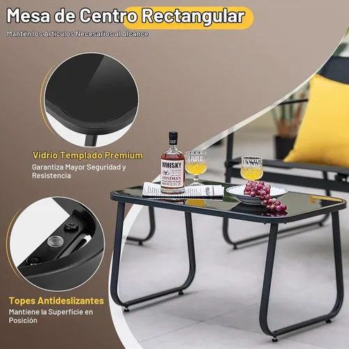 Vista 6 de Tangkula Juego de muebles de patio de 4 piezas, juego de conversación al aire libre con mesa de centro de vidrio templado, juego de muebles