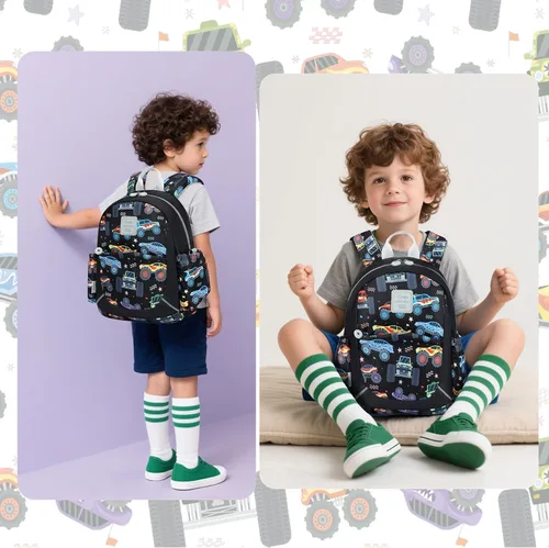 Vista 8 de CAMTOP Mochila para niños pequeños, 12 pulgadas para preescolar y guardería Vehículo negro