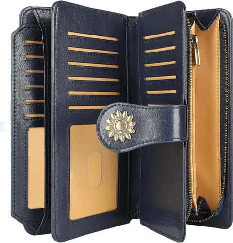 Vista 3 de Lavemi - Cartera de piel con bloqueo RFID para mujer, de gran capacidad, para llevarla a la muñeca