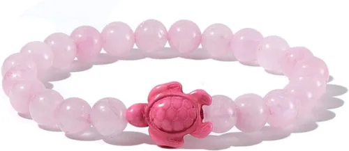 Vista 3 de Caiyao Pulsera elástica elástica de 0.315 in con cuentas de tortugas marinas turquesa natural para mujeres y hombres