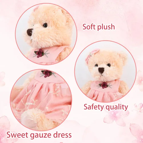 Vista 2 de Oso de peluche pequeño en un vestido, lindo juguete de peluche suave, regalo para bebés, niños y niñas en Navidad o día de San Valentín