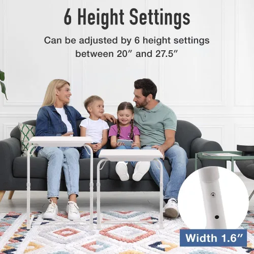 Vista 4 de Japard Mesa plegable para TV, mesita de noche pequeña con soporte para tazas, ajustable de 6 alturas y 3 ángulos de inclinación (negro, 2 piezas)