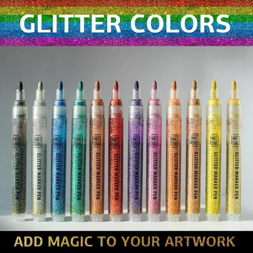 Vista 4 de Rotuladores de pintura acrílica con purpurina, bolígrafos medianos para pintura roca, piedra, cerámica, vidrio, madera, tela, tarjetas, lienzo