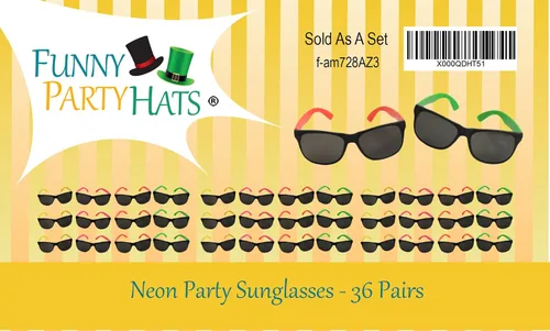 Vista 8 de Funny Party Hats Gafas de sol de neón - Paquete de 36 - Gafas de sol a granel - Gafas de fiesta - Fiesta en la piscina - Recuerdos de fiesta