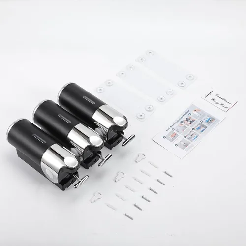 Vista 5 de Dispensador de champú y acondicionador, dispensadores para la ducha, dispensador de jabón de ducha de 3 cámaras sin taladro, dispensador de champú