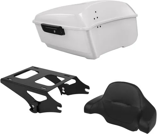 Vista 30 de TCT-MOTORPARTS Atlas Silver Metálico Maletero de Viaje Modificado con Respaldo y Montaje en Rack Adecuado para Harley Touring 14-25 Street Glide