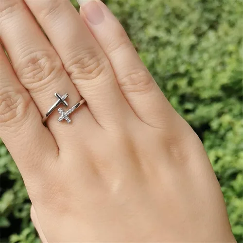 Vista 6 de CANEER Anillo de plata de ley 925 con cruz de fe cristiana para mujer joyería inspiradora delicada de Pascua para adolescentes Metal no precioso