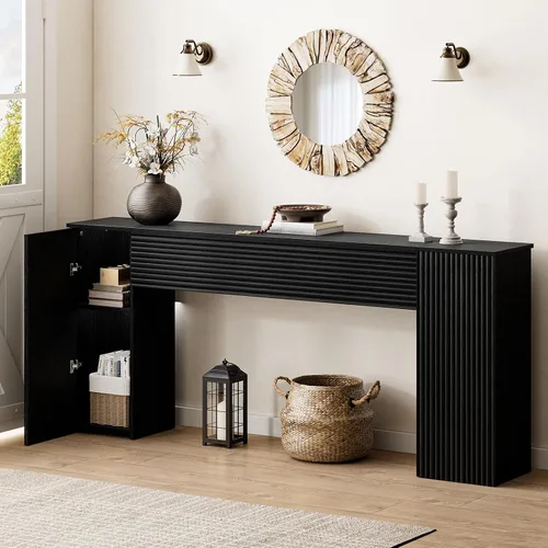 Vista 12 de FABATO Mesa consola larga acanalada de 61 pulgadas con 2 gabinetes de Negro