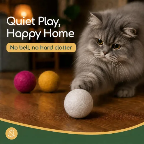Vista 5 de Pelotas de lana para gatos, juguetes seguros y silenciosos de fieltro - Divertidos juguetes de lana suaves y silenciosos para gatitos - Únicos