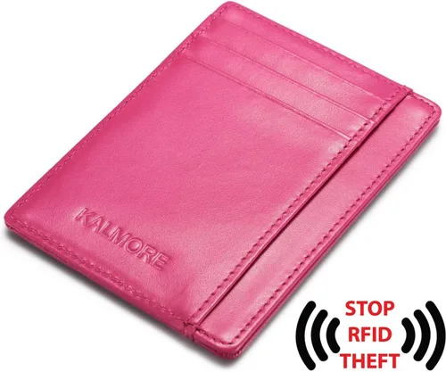 Vista 3 de KALMORE Cartera delgada de cuero genuino con bolsillo frontal y ventana de identificación