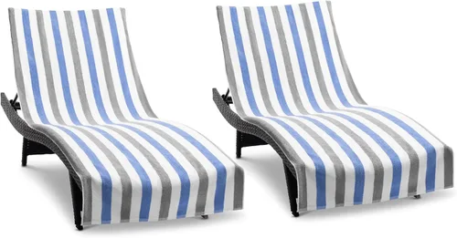 Vista 13 de Arkwright Cabo Funda para Tumbona - Paquete de 2 - Toalla de cabaña de algodón suave a rayas con soporte para bolsillo para silla de playa/piscina