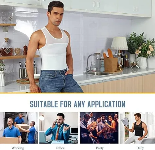 Vista 7 de Chaleco adelgazante para hombre, camiseta de compresión ajustada con control de abdomen, ropa interior y carpeta Moobs