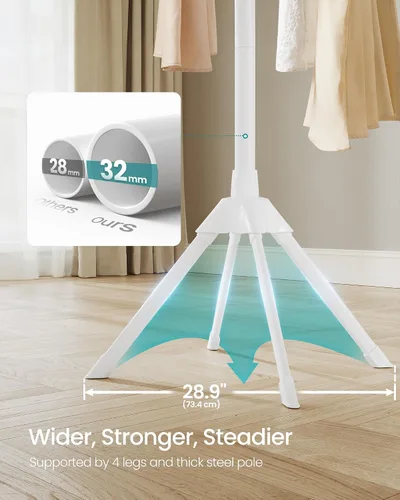 Vista 5 de SONGMICS Estante de secado de ropa, con varillas de bambú para colgar, estante de lavandería plegable de metal, ahorro de espacio, aireador