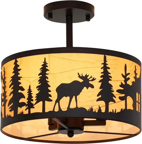 Vista 10 de Accesorio de Lámpara de Techo Rústica de Granja de Montaje Semi-Empotrado, 3 Luces Base E12 Accesorios de Luz de Metal Redondo Negro para Cocina