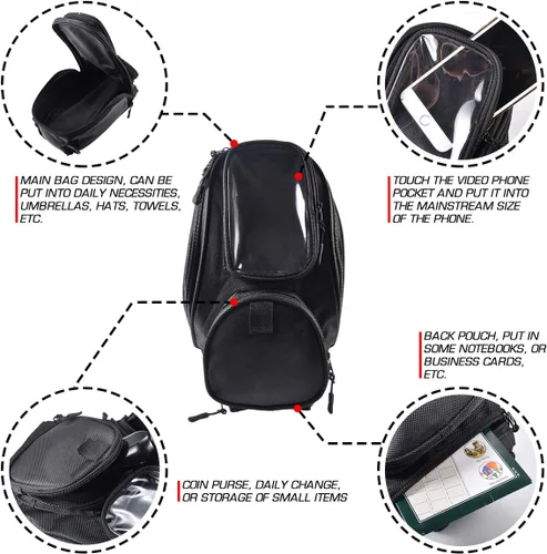 Vista 8 de KATUR Bolsa para tanque de combustible de gasolina para motocicleta, tela Oxford impermeable con fuerte bolsa magnética compatible con Harley Honda