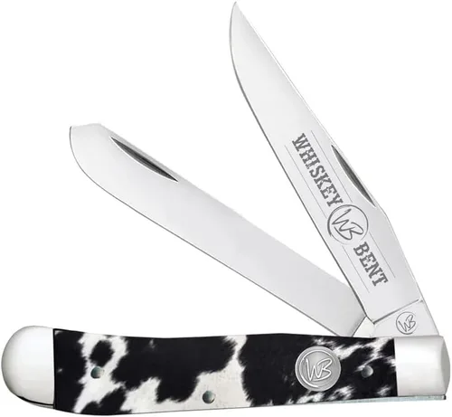 Vista 43 de WHISKEY BENT HAT CO. Navaja de bolsillo plegable tradicional Trapper de 4.125 pulgadas, longitud cerrada, cuchillas de acero inoxidable 440C (azteca)