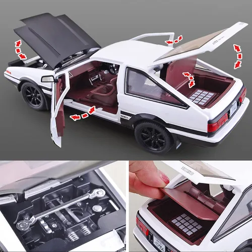 Vista 6 de 1/24 - Modelo de automóvil con inicial D Trueno AE86, juguete deportivo para niños y adultos, vehículos de tracción (tipo C negro)