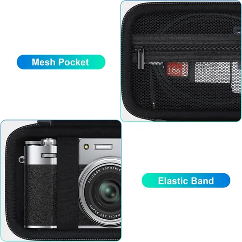 Vista 3 de BOVKE Funda de transporte para cámara digital Fujifilm X100VI / X100V / X-E5, bolsillo de malla adicional para accesorios de cámara Fuji, cables
