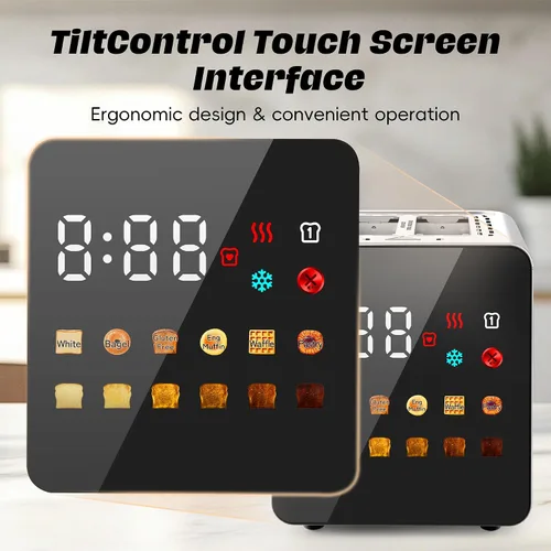 Vista 3 de WUNLY - Tostadora de 2 rebanadas con control táctil inteligente completo, función de memoria, tecnología de una sola ranura, 6 niveles de sombra y 6