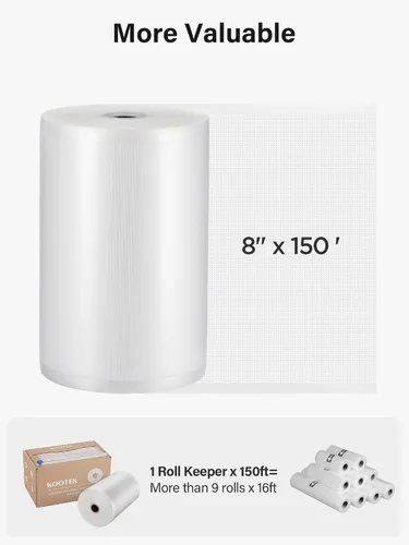 Vista 4 de Kootek Bolsas selladoras al vacío de 8 x 150 pies para alimentos con dispensador de cortador, bolsas de sellado al vacío de grado comercial, sin