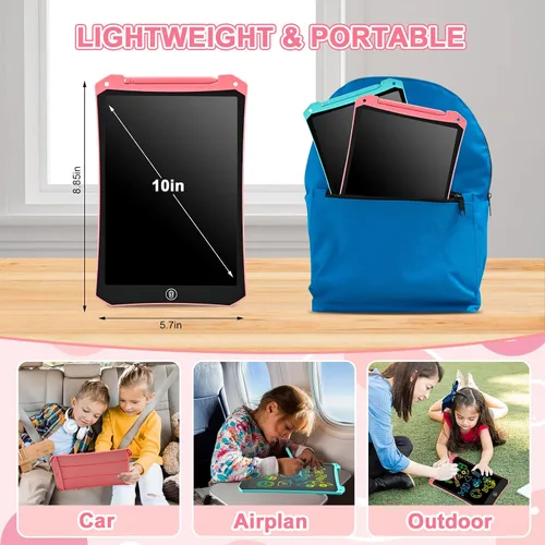 Vista 7 de Tableta de escritura LCD, paquete de 2 juguetes para niños pequeños, almohadilla de dibujo de 10 pulgadas, artículos esenciales de viaje para niños