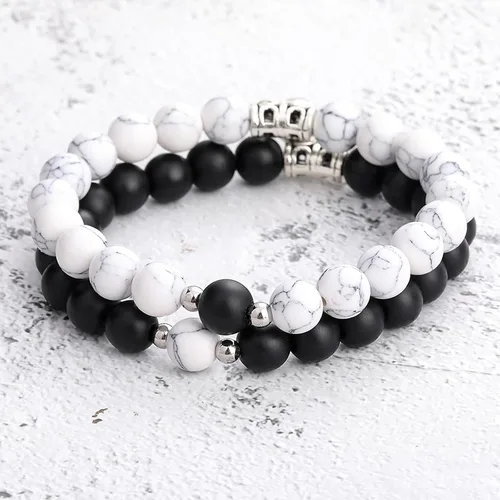 Vista 7 de FLYEMMET 2Pcs Attract Magnetic Couple Bracelets for Women Men, Distance Matching Relationship 8mm Beads Couples Friendship Bracelet Jewelry Set for