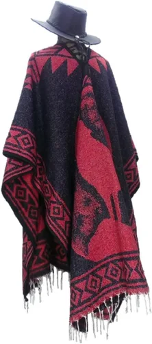 Vista 6 de Sharpshooter Conjunto de poncho de lobo aullando de luna llena roja y sombrero de vaquero negro